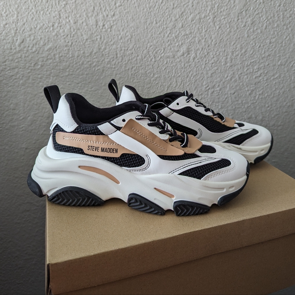 Steve Madden POSSESSION Sneakers Black Tan Size 8